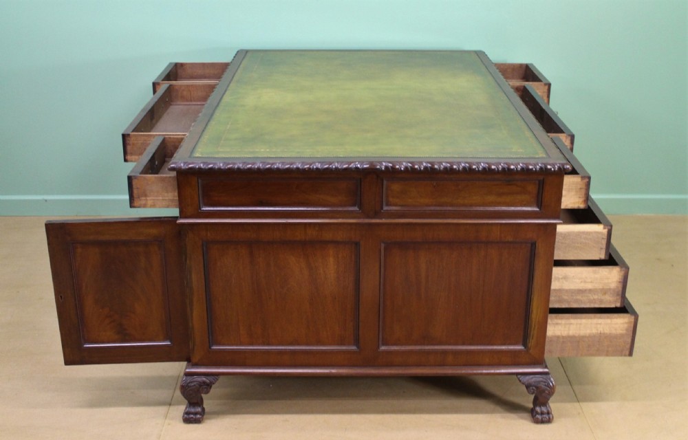 Large Edwardian Walnut Partners Pedestal Desk View IV