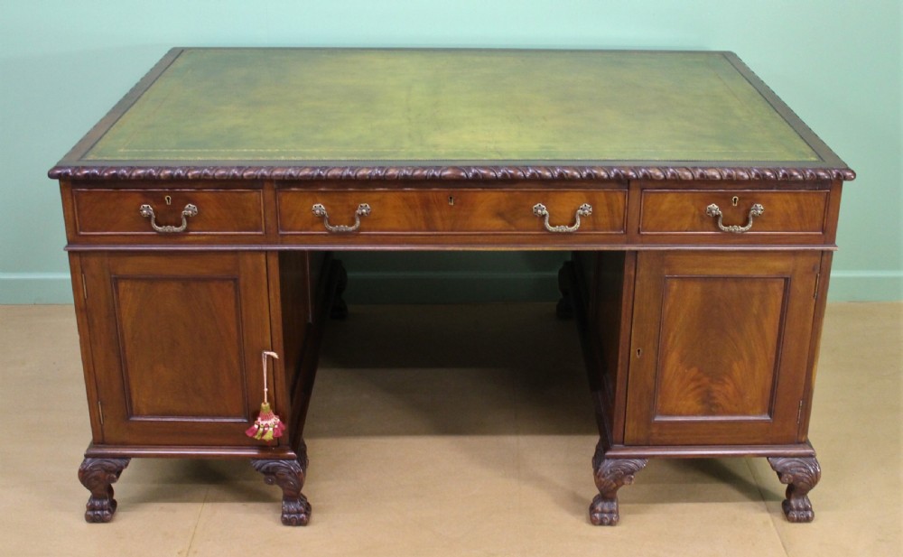 Large Edwardian Walnut Partners Pedestal Desk View V