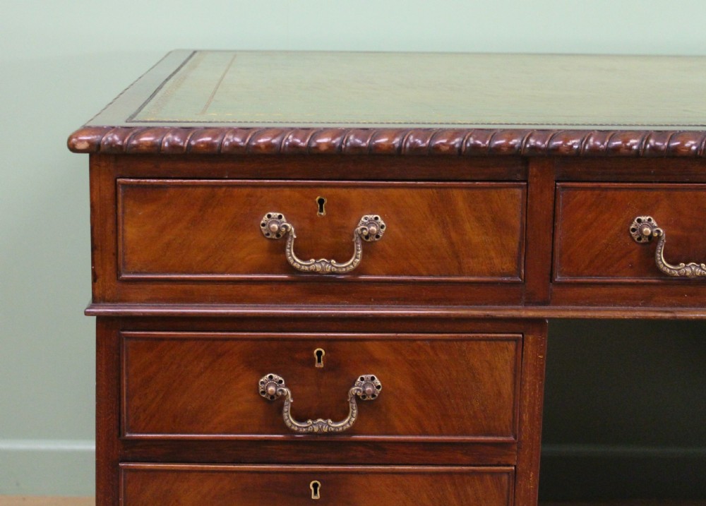 Large Edwardian Walnut Partners Pedestal Desk View IX