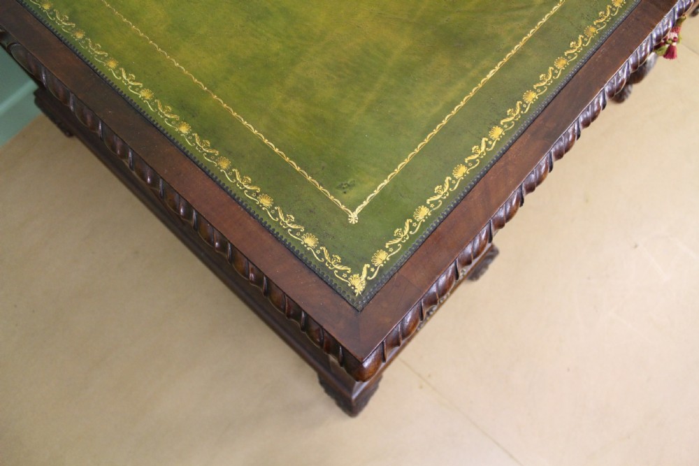 Large Edwardian Walnut Partners Pedestal Desk View XI