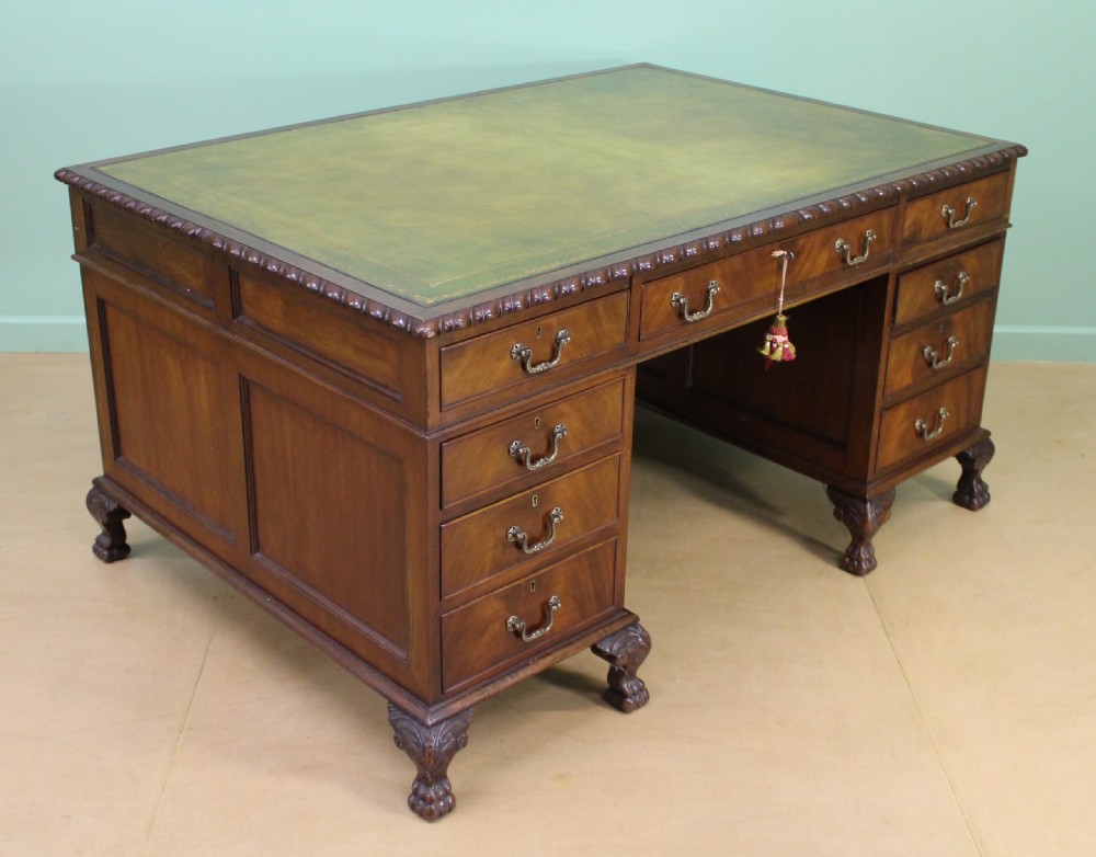Large Edwardian Walnut Partners Pedestal Desk View XIII