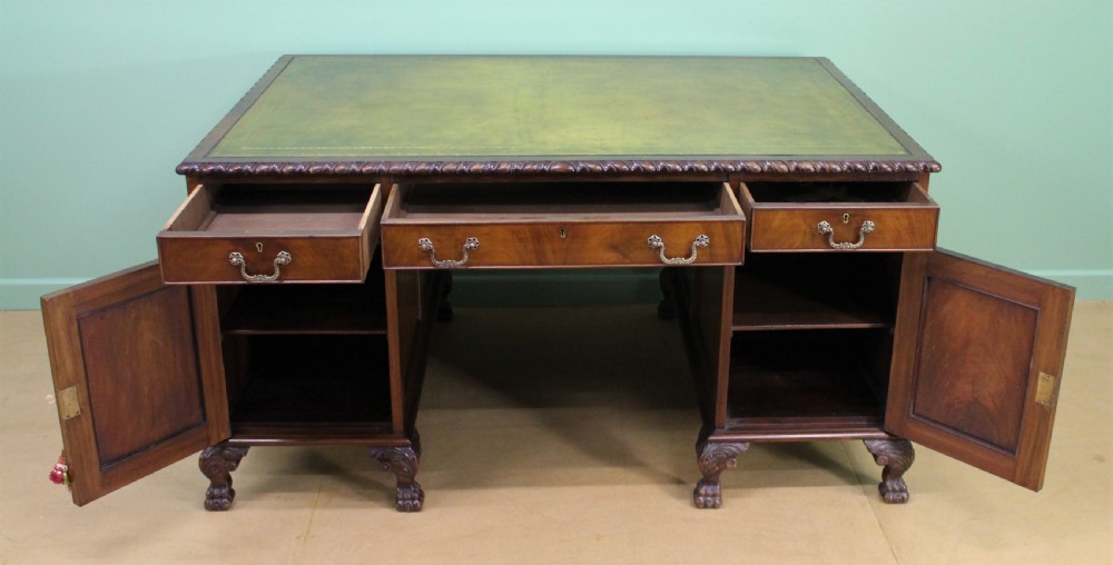 Large Edwardian Walnut Partners Pedestal Desk View XV