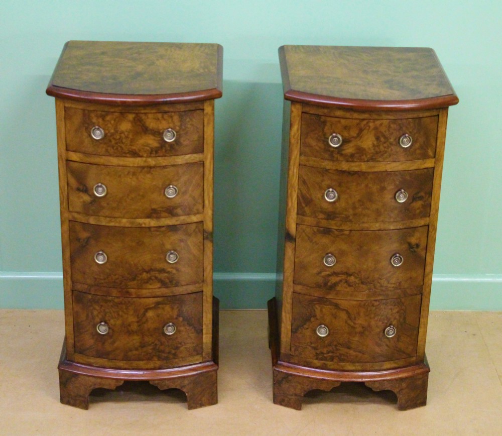 Pair of Victorian Burr Walnut Bow Fronted Bedside Chests  View II