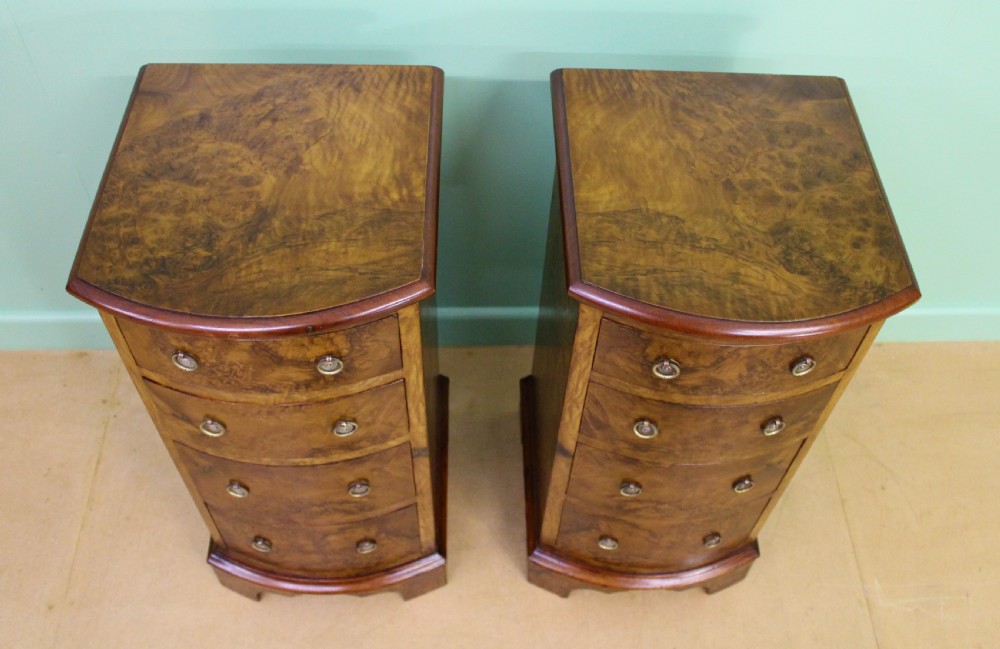 Pair of Victorian Burr Walnut Bow Fronted Bedside Chests  View III