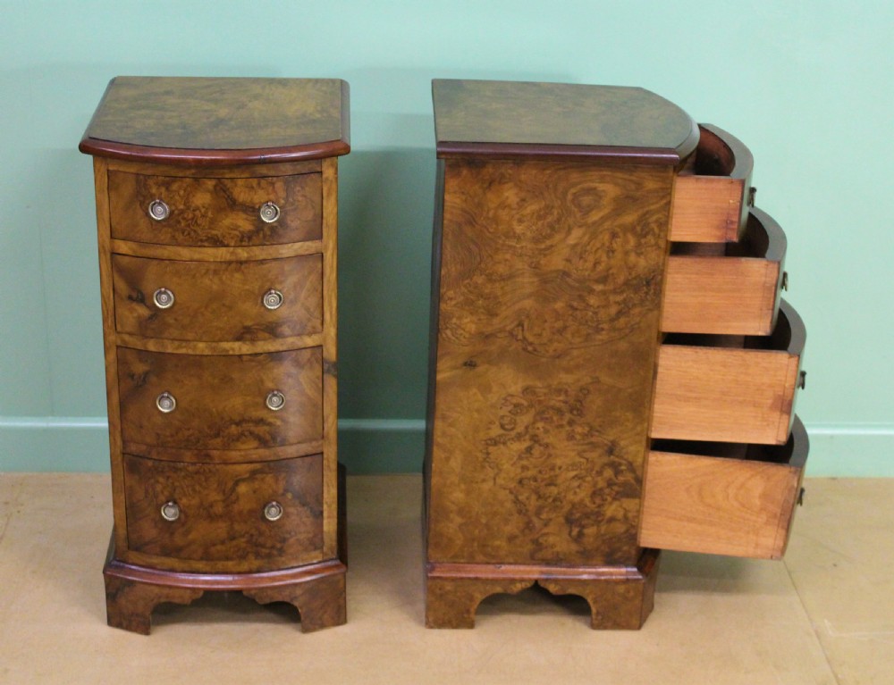 Pair of Victorian Burr Walnut Bow Fronted Bedside Chests  View IV