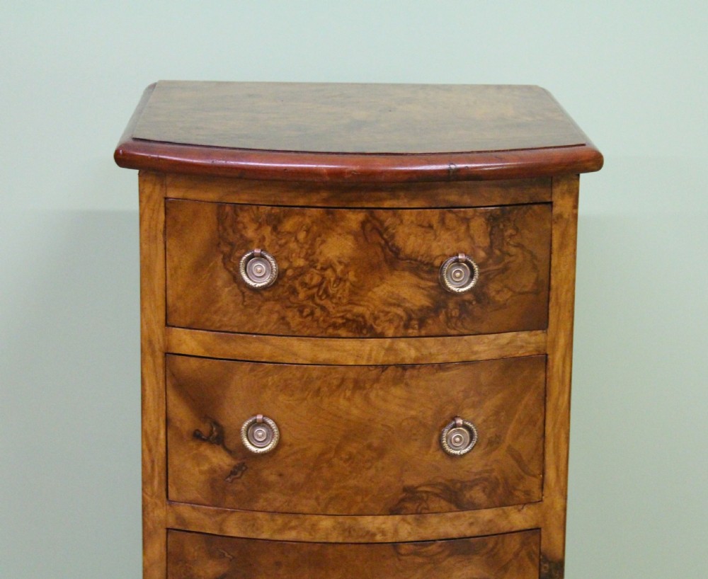 Pair of Victorian Burr Walnut Bow Fronted Bedside Chests  View V