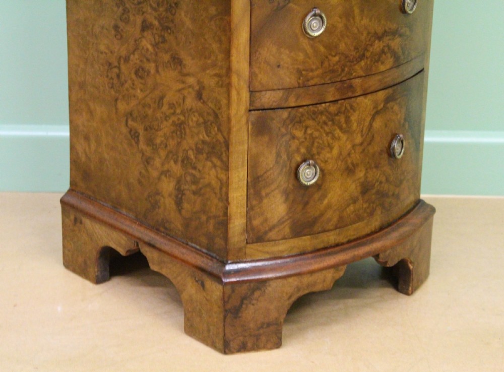 Pair of Victorian Burr Walnut Bow Fronted Bedside Chests  View XI