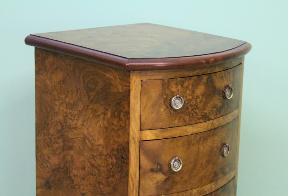 Pair of Victorian Burr Walnut Bow Fronted Bedside Chests  View XII
