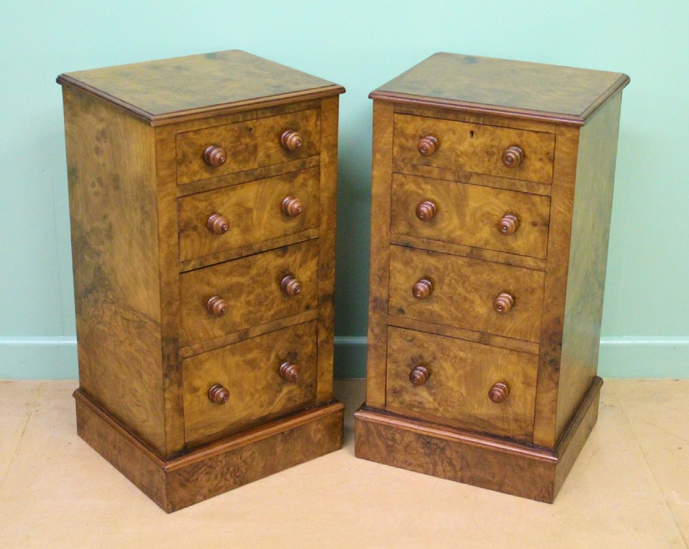 Pair of Victorian Burr Walnut Bedside Chests