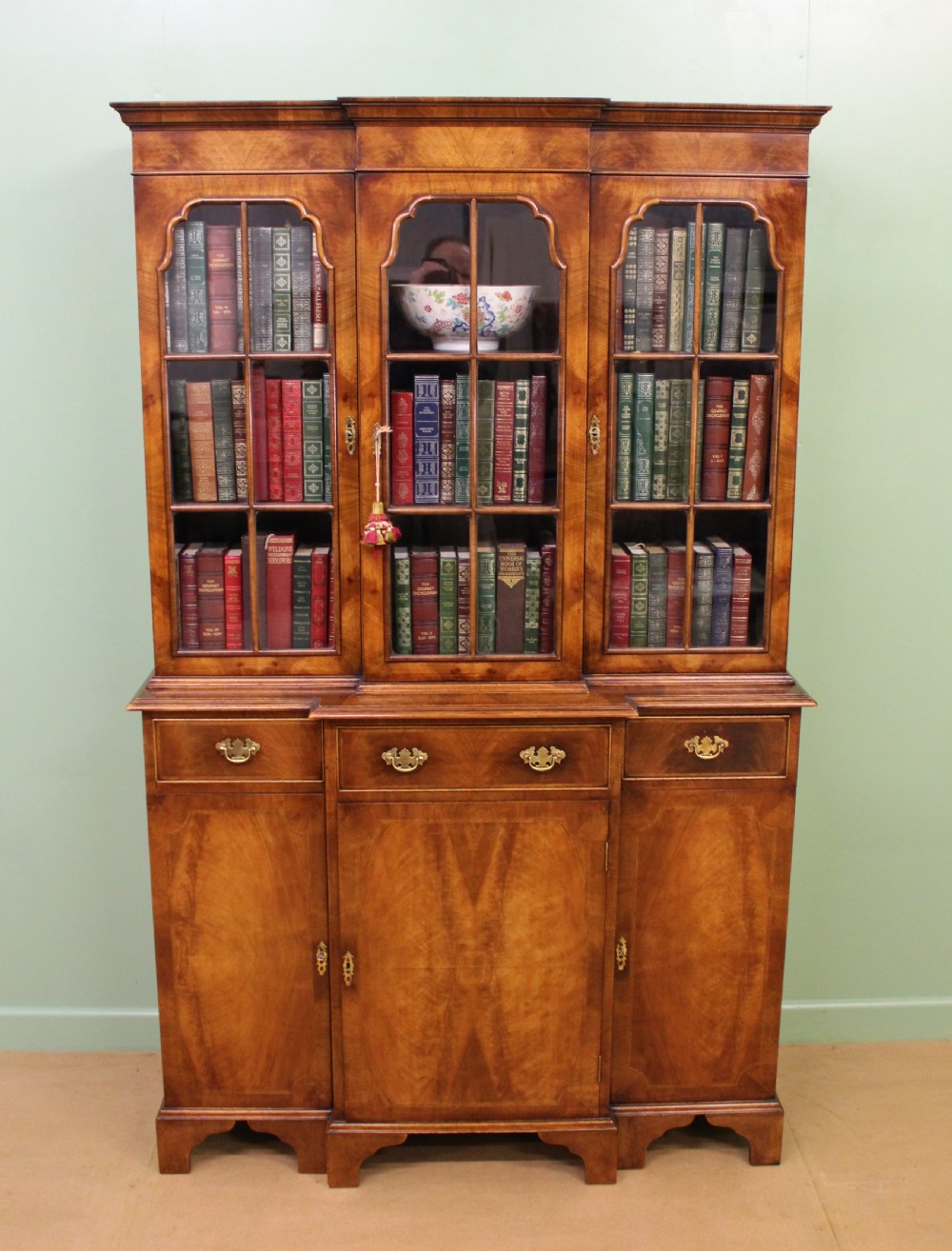 Burr Walnut Breakfront Bookcase