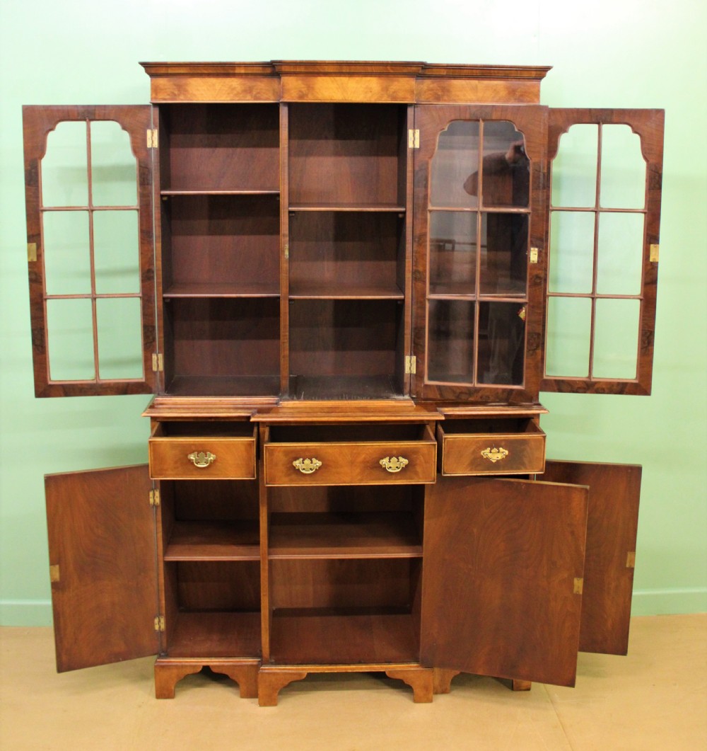 Burr Walnut Breakfront Bookcase View II