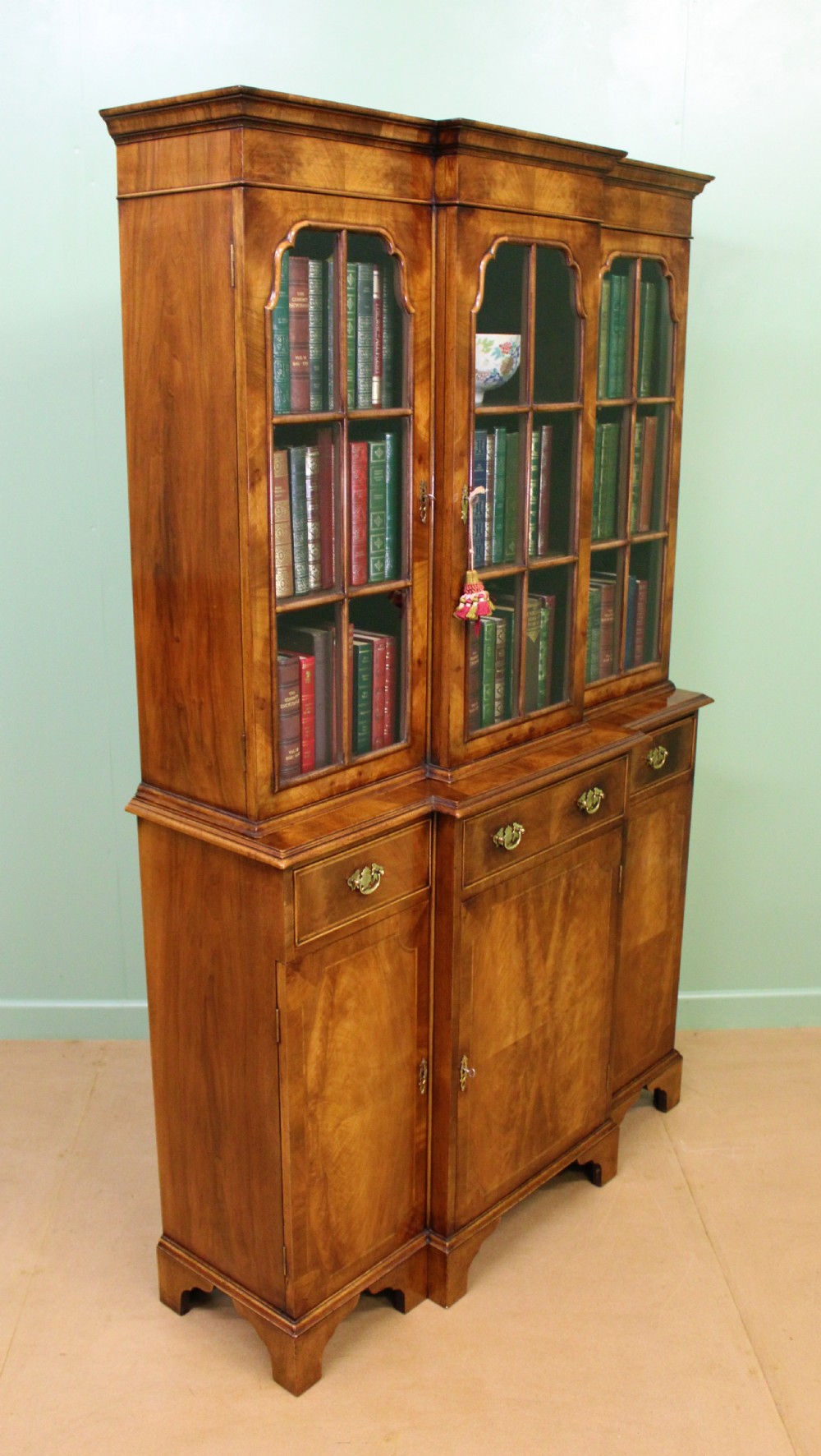 Burr Walnut Breakfront Bookcase View IV