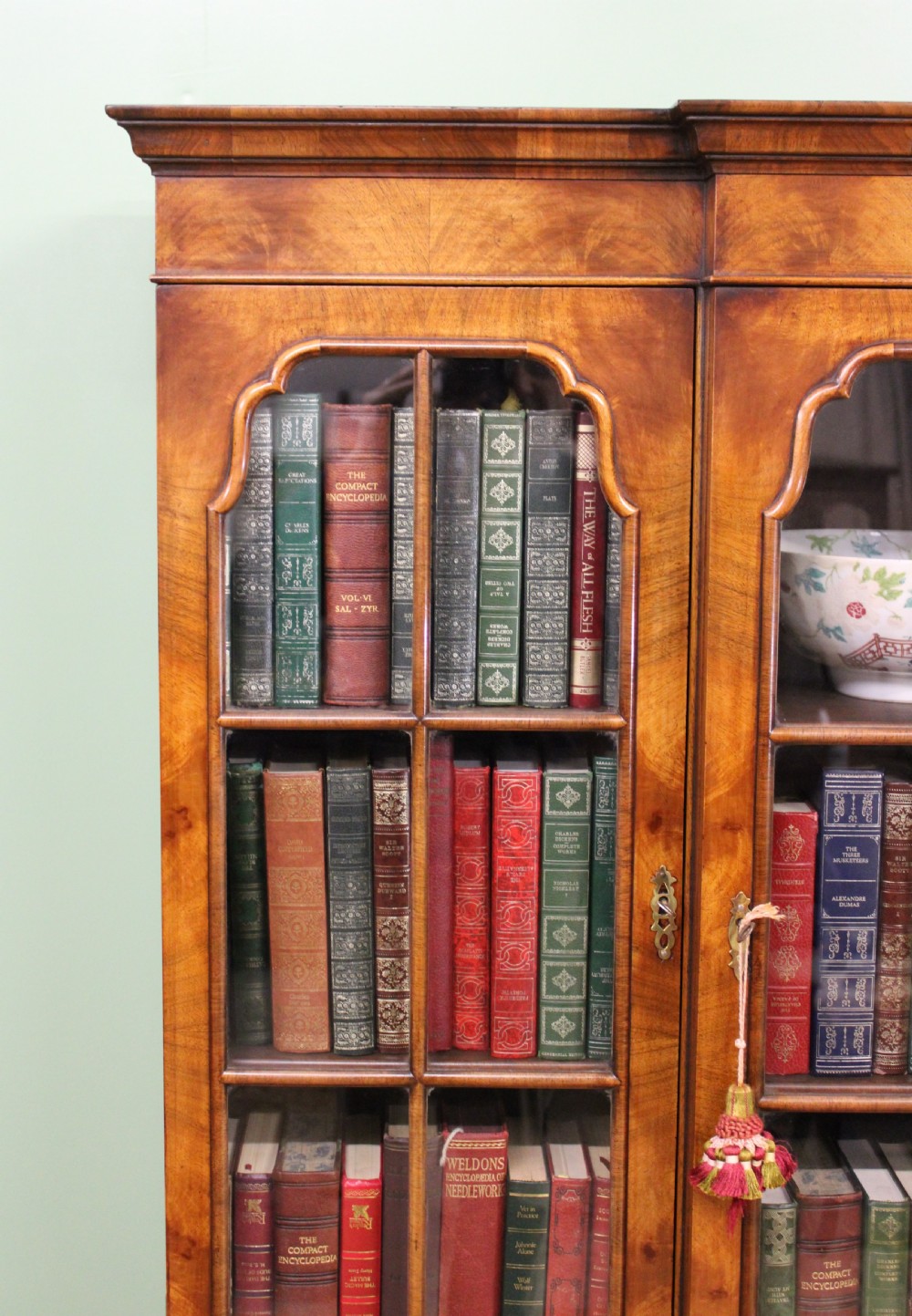 Burr Walnut Breakfront Bookcase View XI