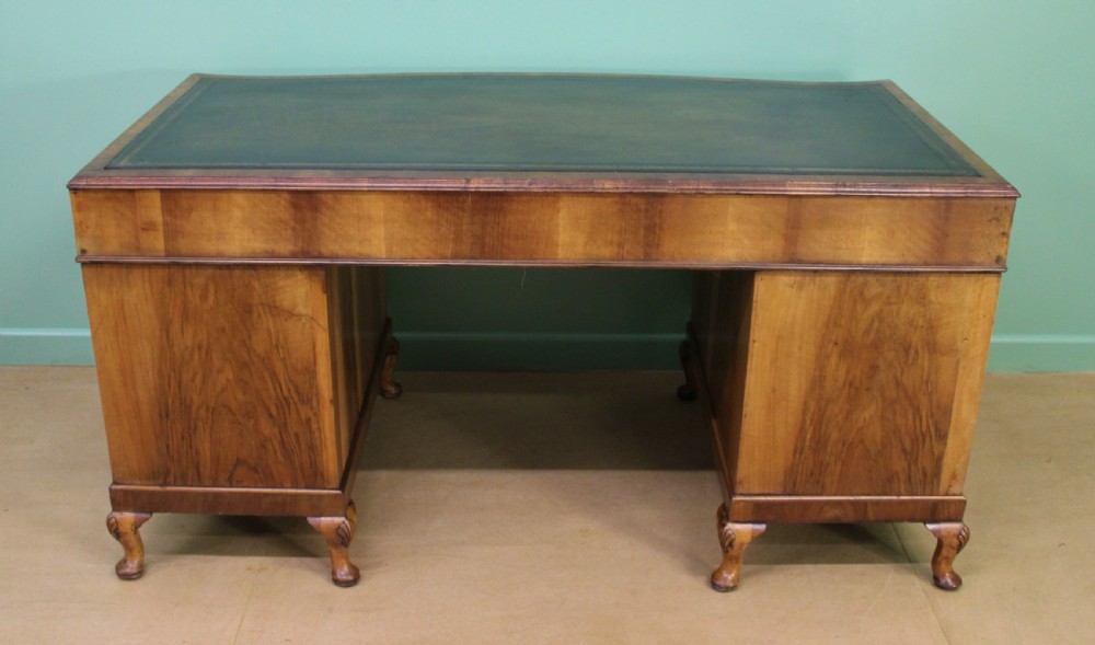 Large Burr Walnut Serpentine Pedestal Desk View V