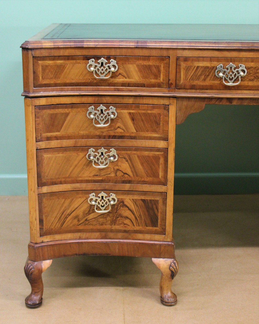 Large Burr Walnut Serpentine Pedestal Desk View VIII