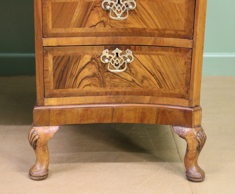 Large Burr Walnut Serpentine Pedestal Desk View IX