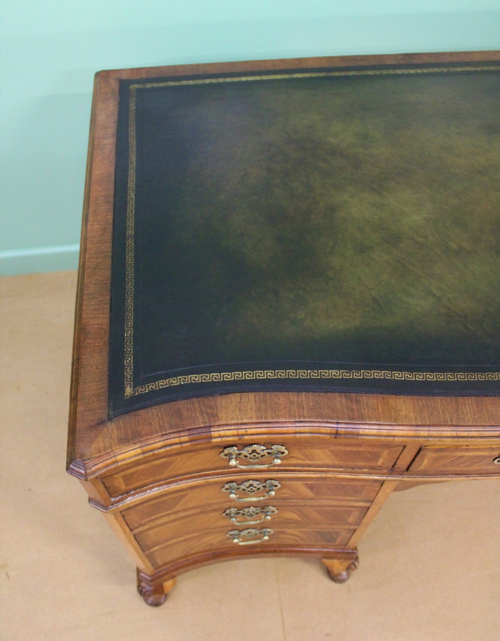 Large Burr Walnut Serpentine Pedestal Desk View XII