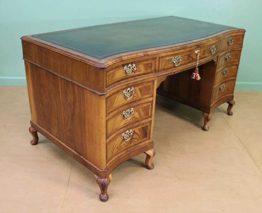 Large Burr Walnut Serpentine Pedestal Desk View XIV