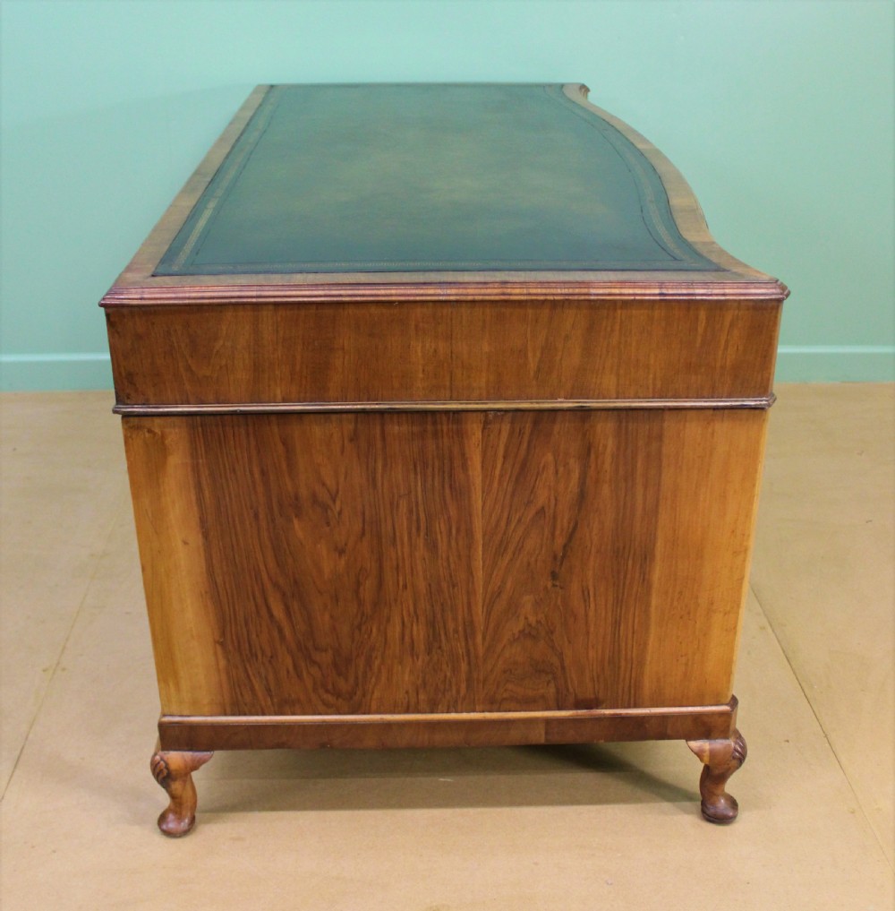Large Burr Walnut Serpentine Pedestal Desk View XV
