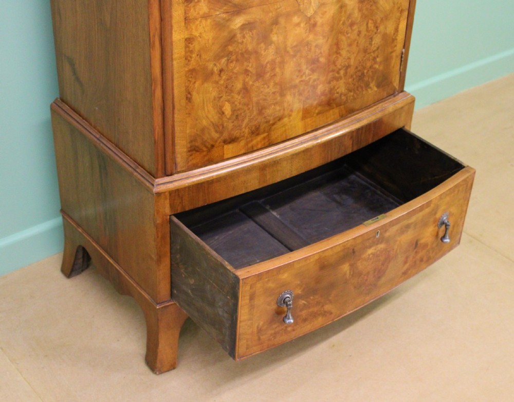 Burr Walnut Bow Fronted Slender Wardrobe View II