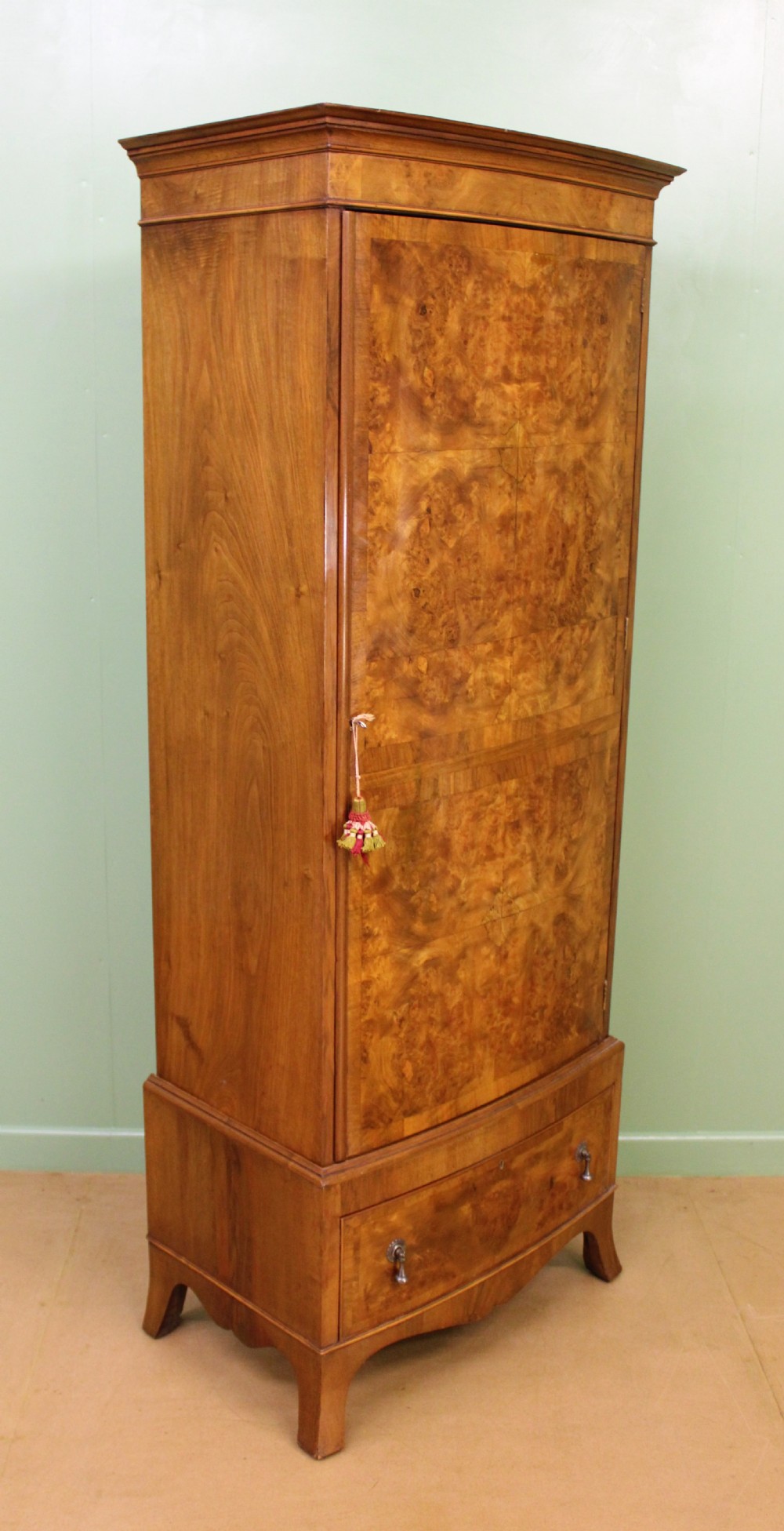 Burr Walnut Bow Fronted Slender Wardrobe View III