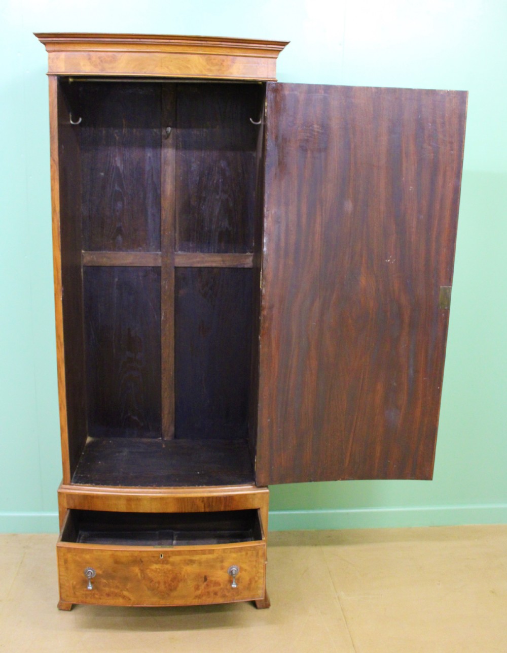 Burr Walnut Bow Fronted Slender Wardrobe View V