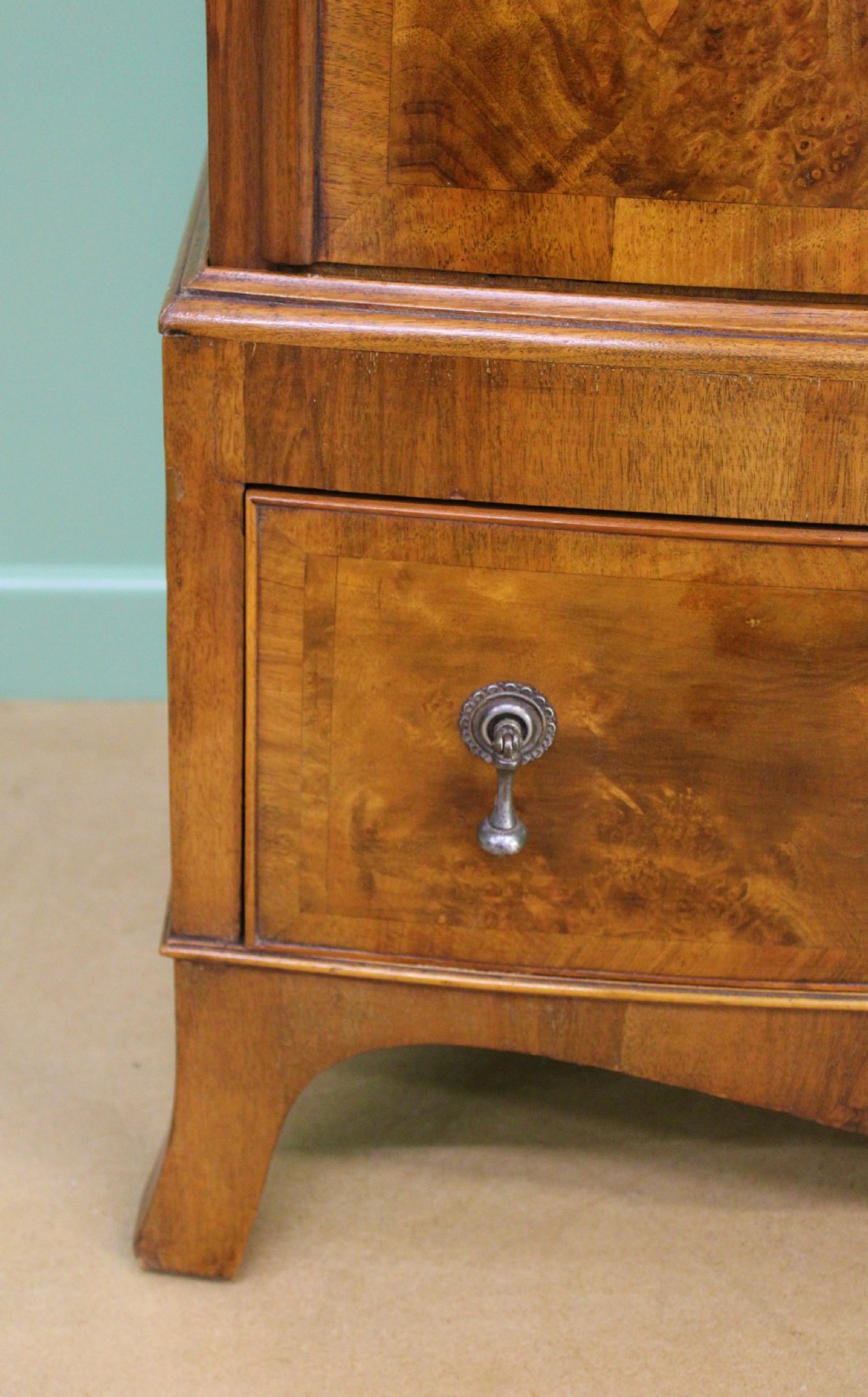 Burr Walnut Bow Fronted Slender Wardrobe View VII