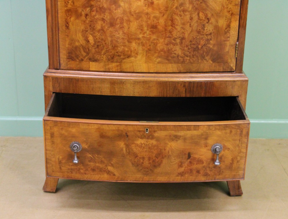 Burr Walnut Bow Fronted Slender Wardrobe View IX