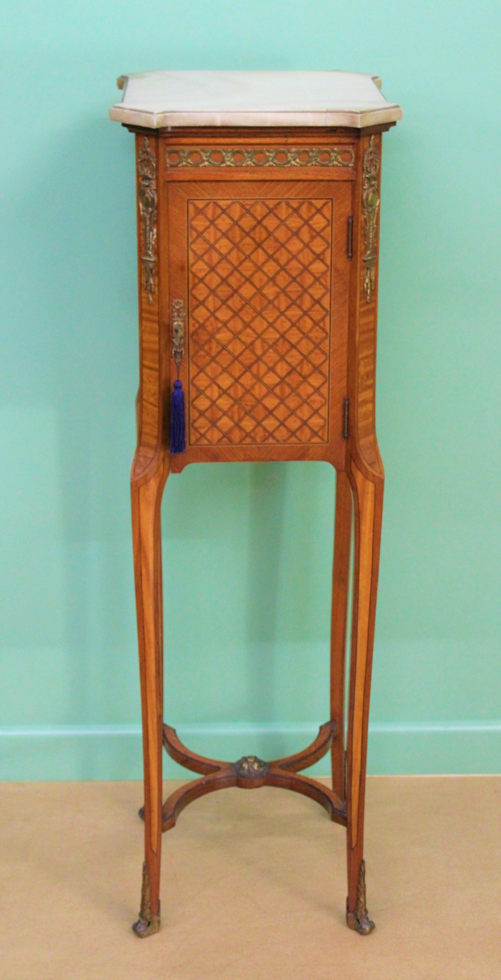 French Marble Topped Satinwood Cabinet