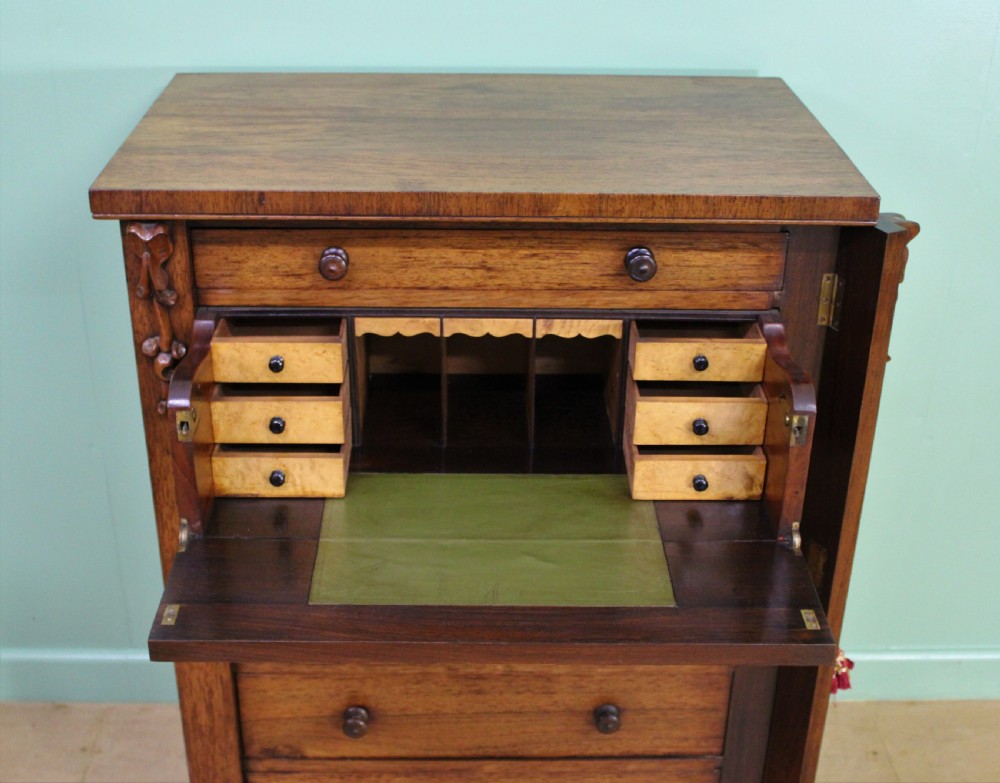 Victorian Rosewood Secretaire Wellington Chest of Drawers View IV