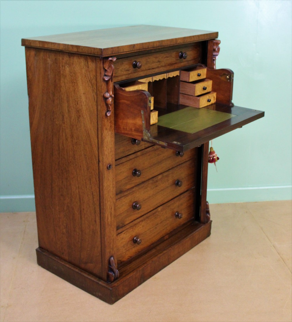 Victorian Rosewood Secretaire Wellington Chest of Drawers View V