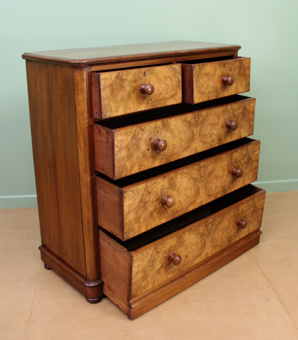 Victorian Burr Walnut Chest of Drawers View IV