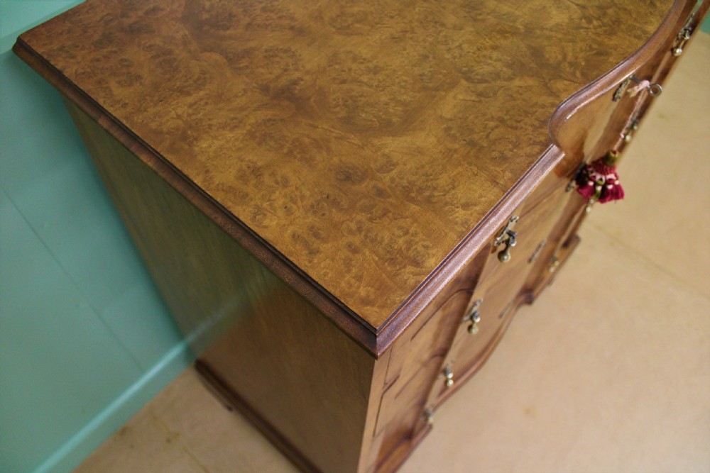 Shaped Front Burr Walnut Chest of Drawers View XI