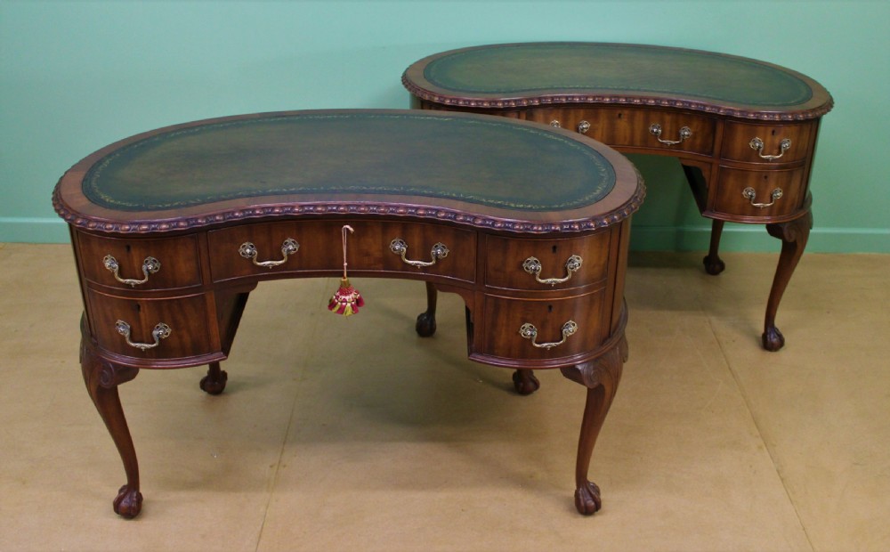 Rare Pair of Mahogany Kidney Writing Desks by Waring and Gillow