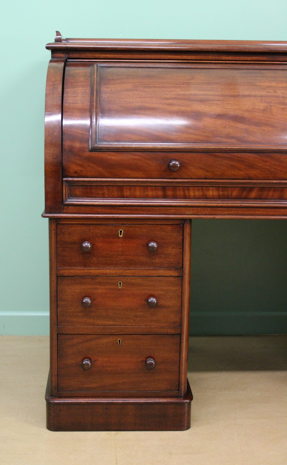 Large Victorian Mahogany Cylinder Desk View VI