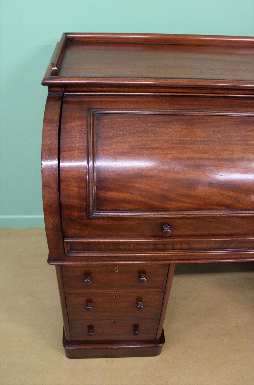 Large Victorian Mahogany Cylinder Desk View VIII