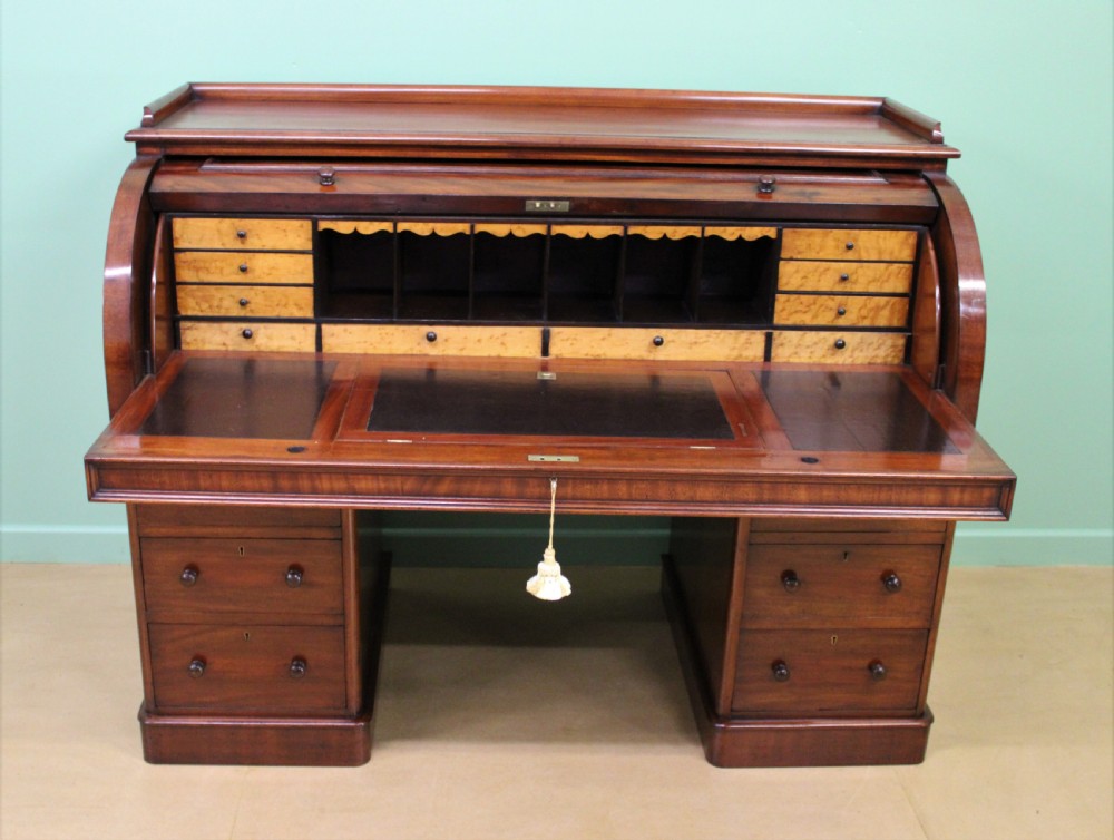 Large Victorian Mahogany Cylinder Desk View XII