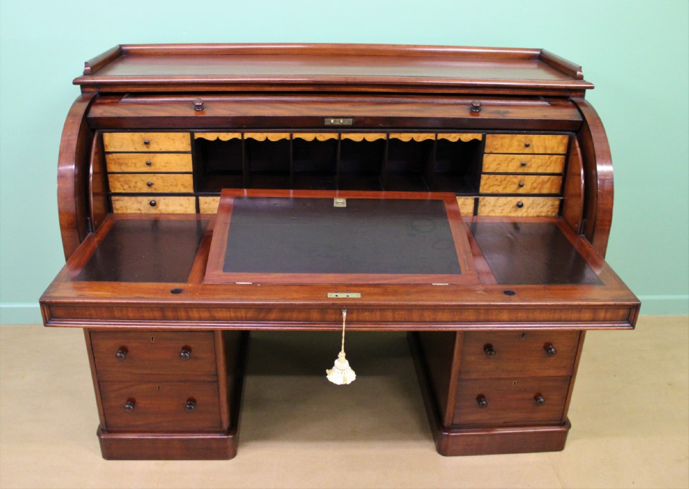 Large Victorian Mahogany Cylinder Desk View XIII
