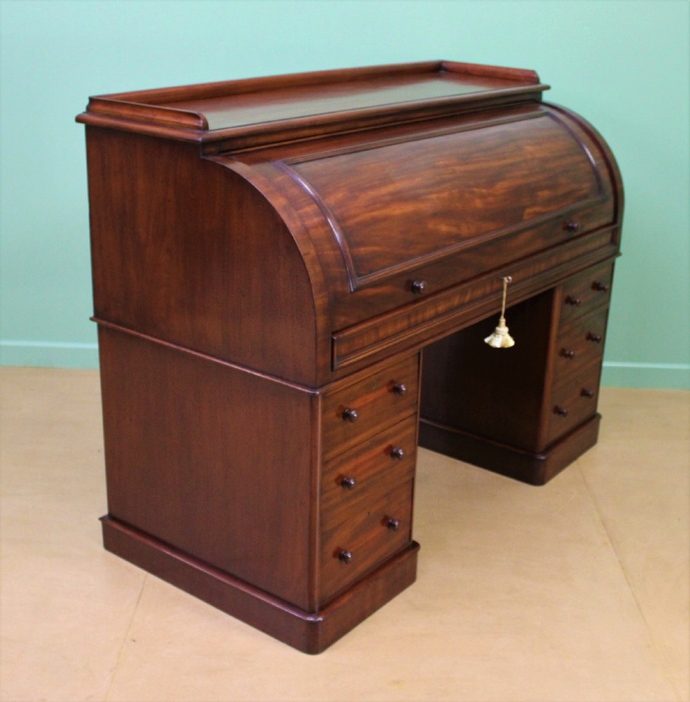 Large Victorian Mahogany Cylinder Desk View XIV