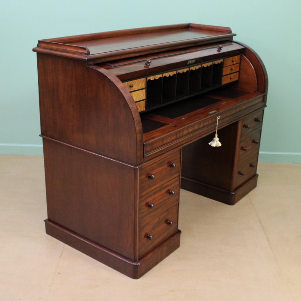 Large Victorian Mahogany Cylinder Desk View XV