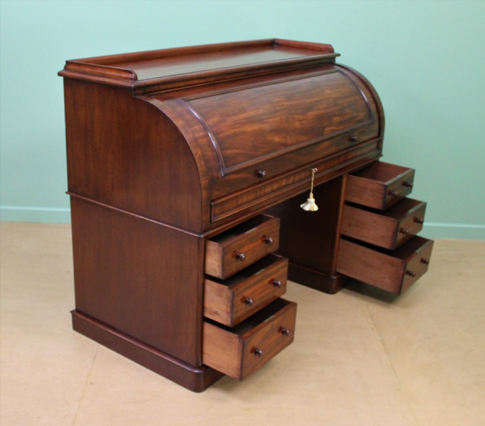 Large Victorian Mahogany Cylinder Desk View XVI