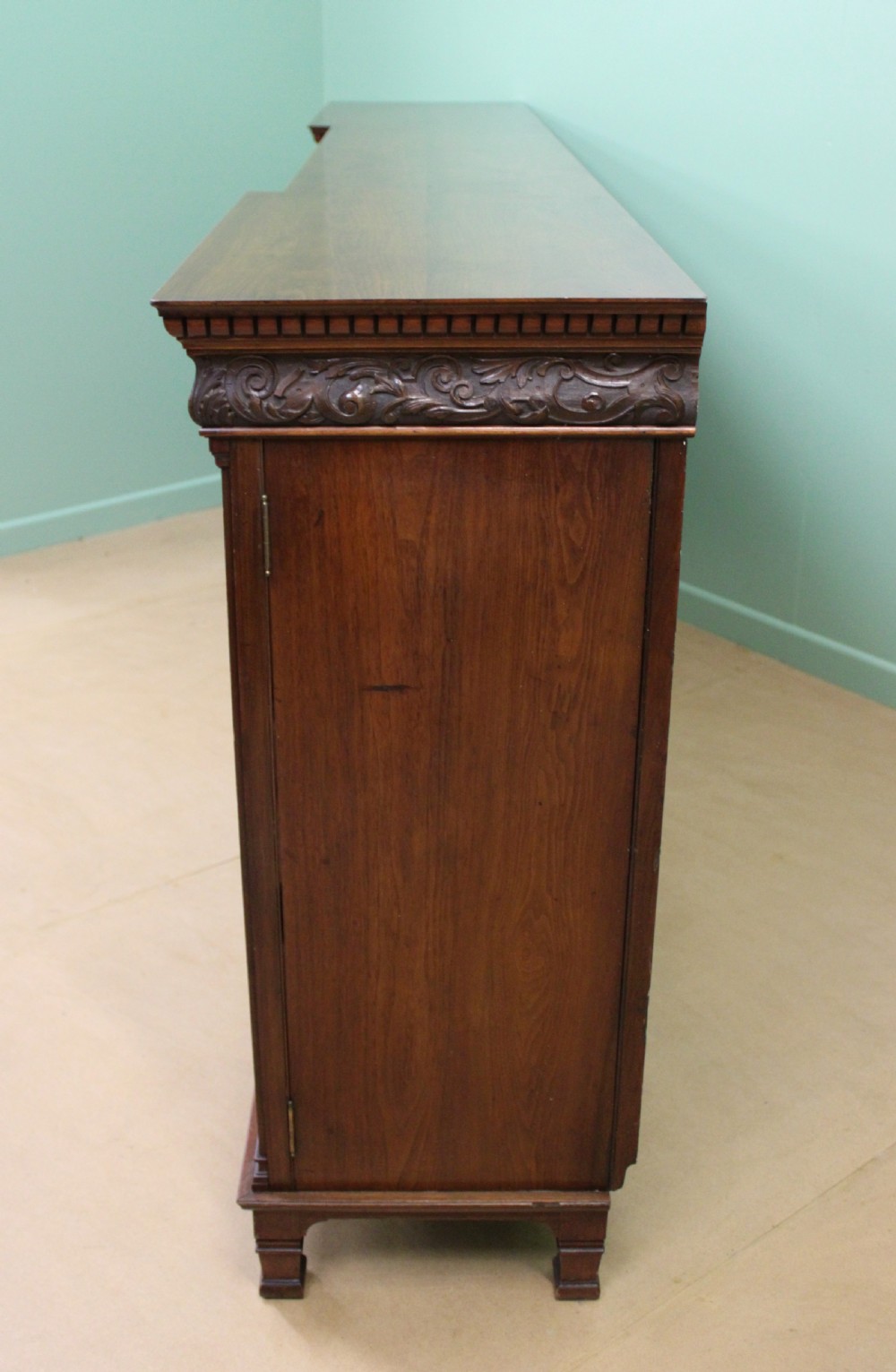 Long Victorian Carved Walnut Bookcase by Maple and Co.  View XIX