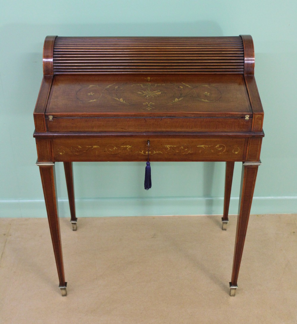Inlaid Mahogany Tambour Bureau by Druce and Co.