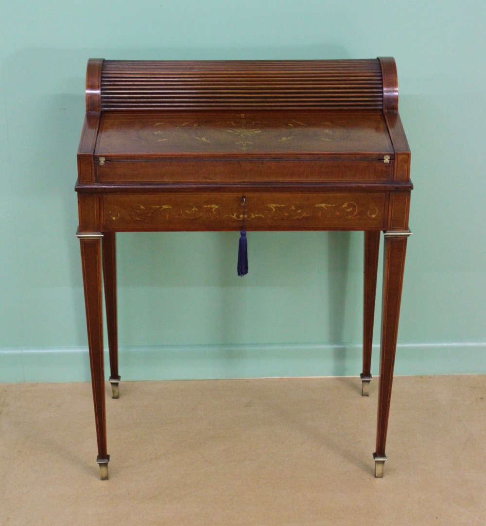 Inlaid Mahogany Tambour Bureau by Druce and Co. View VI