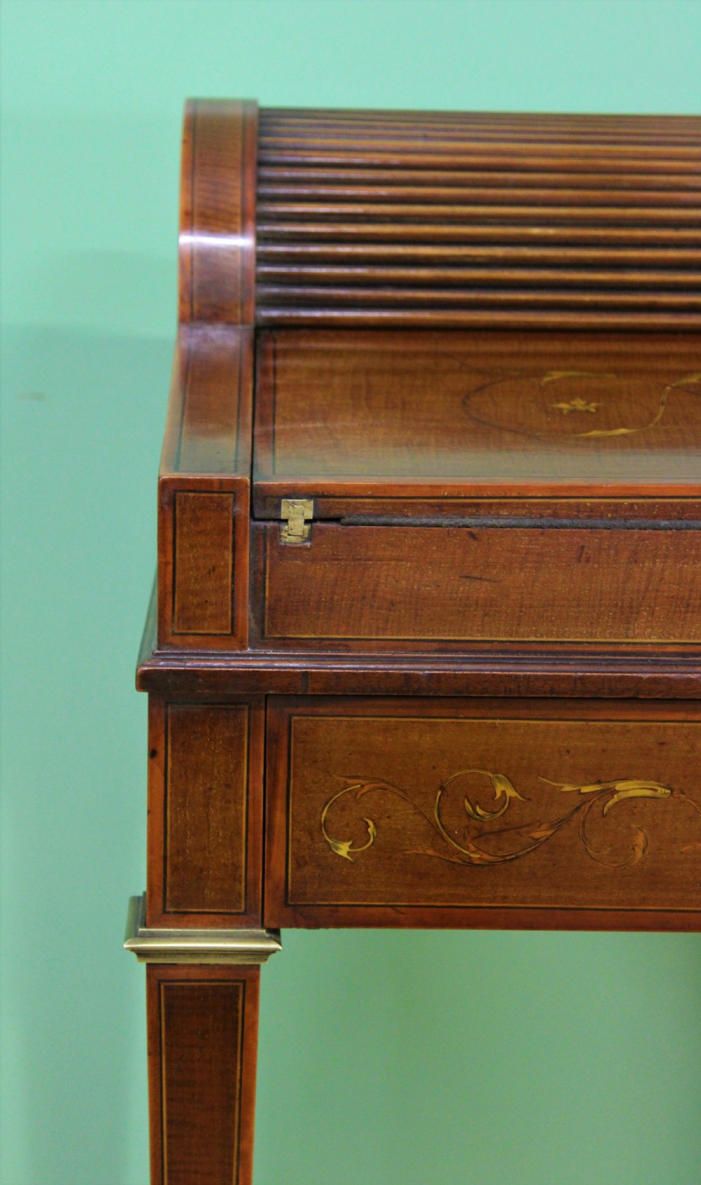 Inlaid Mahogany Tambour Bureau by Druce and Co. View IX