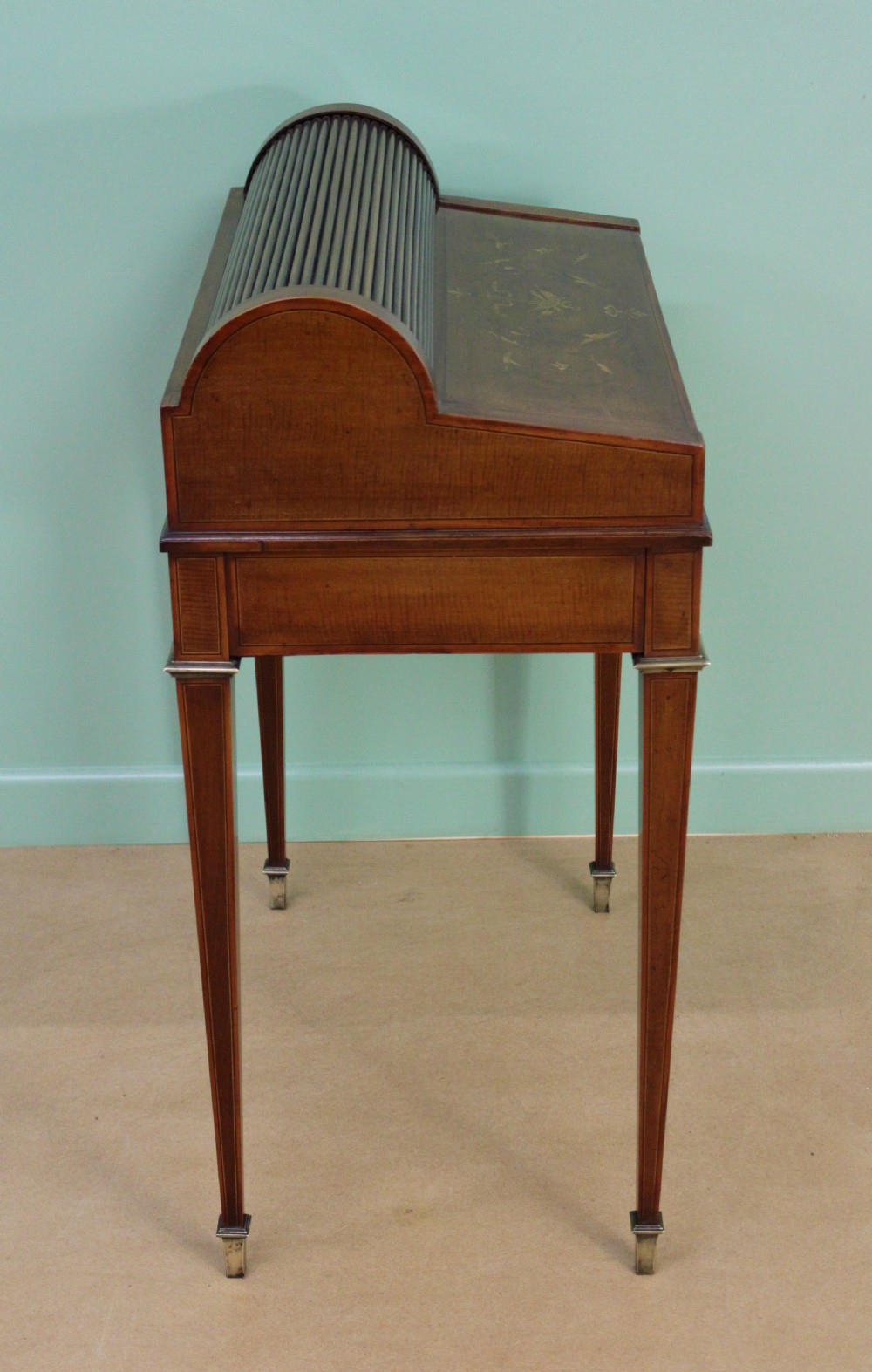 Inlaid Mahogany Tambour Bureau by Druce and Co. View XIII
