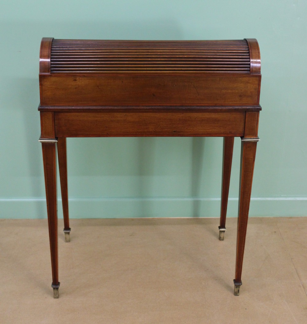 Inlaid Mahogany Tambour Bureau by Druce and Co. View XV
