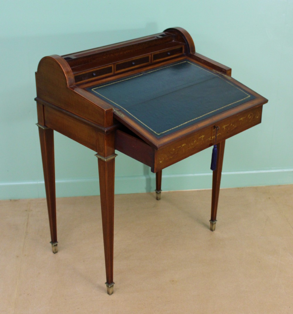 Inlaid Mahogany Tambour Bureau by Druce and Co. View XVII