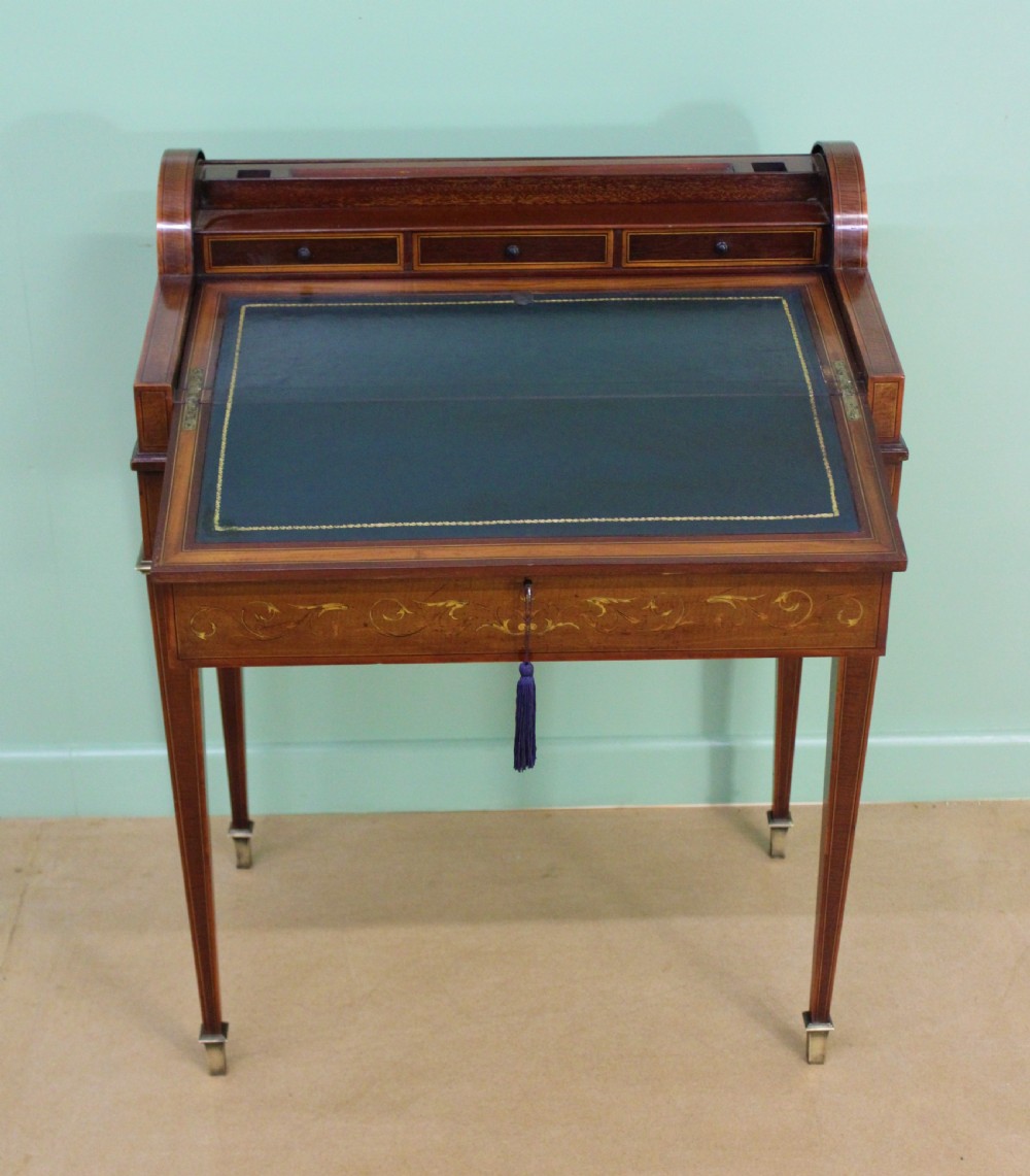 Inlaid Mahogany Tambour Bureau by Druce and Co. View XX