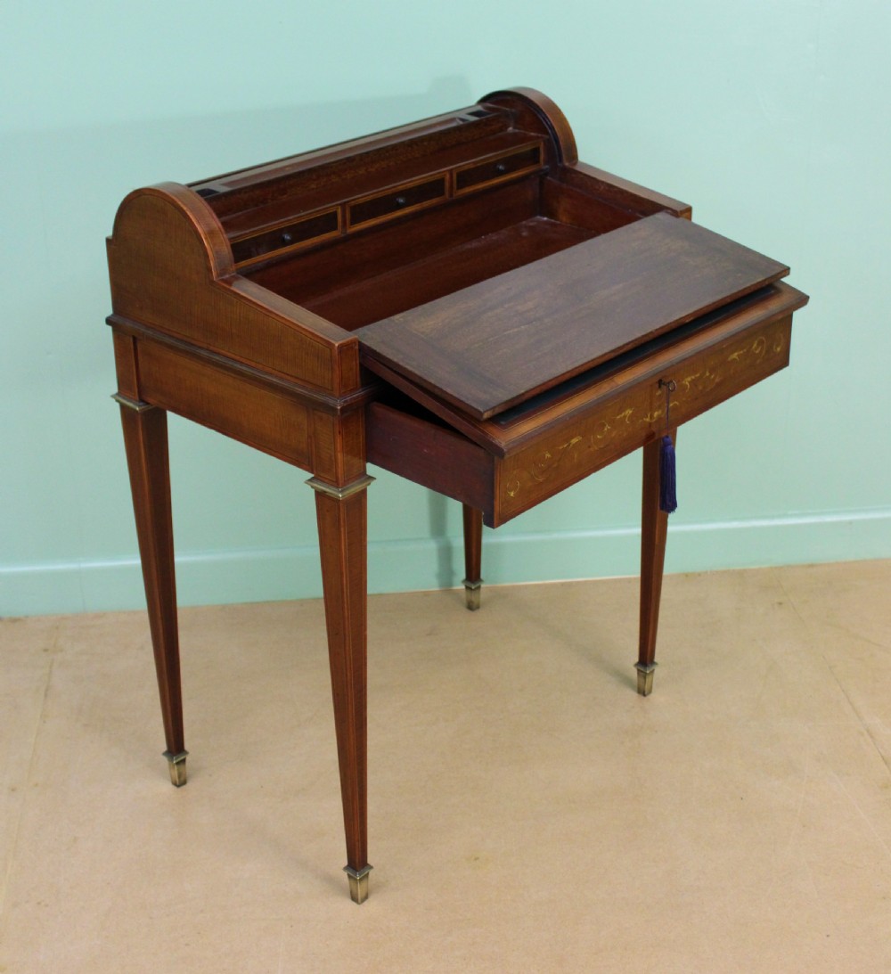 Inlaid Mahogany Tambour Bureau by Druce and Co. View XXII